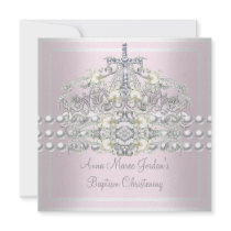 Baptism Pink Tiara Silver White Pearl Diamond