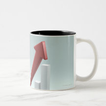 Bar graph and arrow with formula mugs