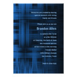 Bar Mitzvah Blue Modern Plaid Personalized Invitations