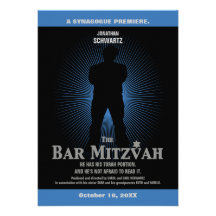 Bar Mitzvah Movie Star Invitation in Blue, Black