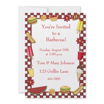 Barbecue Picnic Border Red Personalized Invitations by StarStock
