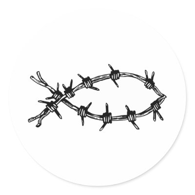 Barbed Wire Fish Round Sticker by christian__tshirts