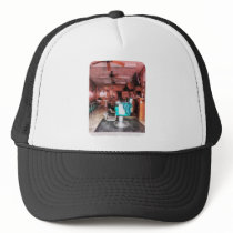 Barber Shop With Green Barber Chairs Trucker Hats