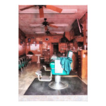 Barber Shop With Green Barber Chairs Custom Invitations