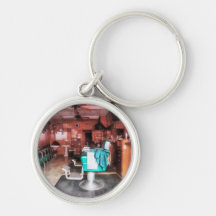 Barber Shop With Green Barber Chairs Keychain