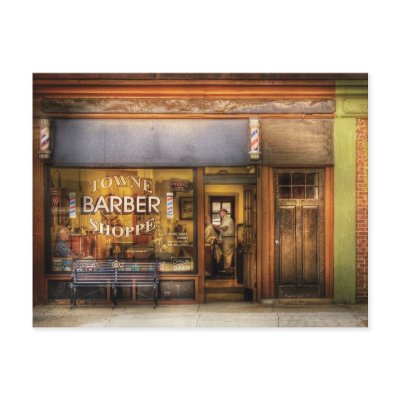 Barber - Towne Barber Shop Postcard by suburbanscenes
