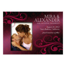 Barbizon Damask Scroll - fuschia|magenta Wedding Invite