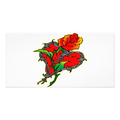 Barbwire Heart & Rose Photo Card Template by Mustang_Lady
