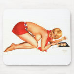 Bare Breasted Pinup Girl on her Knees Bent Over mousepads