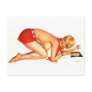 Bare Breasted Pinup Girl on Her Knees Bent Over Postcard