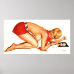 Bare Breasted Pinup Girl on her Knees Bent Over Poster