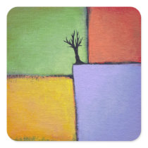 Bare tree colourful art all seasons modern paintin