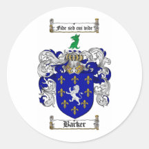 BARKER FAMILY CREST -  BARKER COAT OF ARMS ROUND STICKER