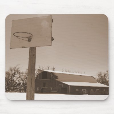 Barn and Basketball hoop sepia tone mousepad by PhotoCrazy6