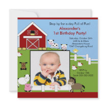 Barn Animals Fun1st Birthday Photo Invitation