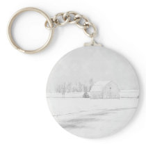 Barn In Snow Keychain