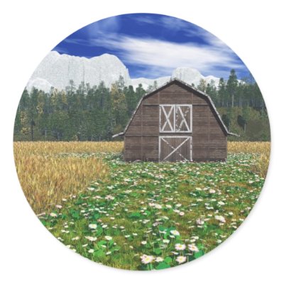Barn in Wheat Field Round Sticker by CRLDesigns_net