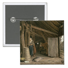 Barn Interior with a Maid Churning Butter Pin