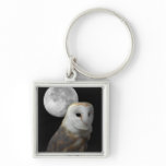 Barn Owl and Moon Square Keychain