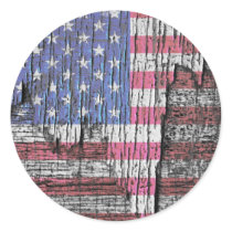 Barn Peeling Painted Patriotic American Flag Round Stickers