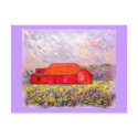 barn with purple irises postcards