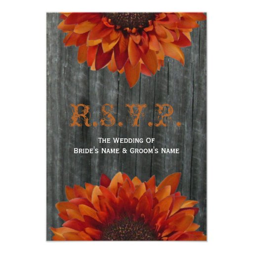Barnwood and Sunflower Fall Wedding Small RSVP Personalised Announcement