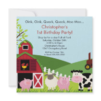 Barnyard Animal Fun Birthday Party Invites