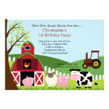 Barnyard Animal Fun Birthday Party Personalized Invite