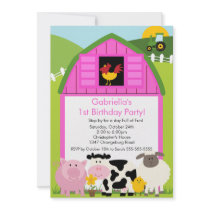 Barnyard Animal Fun Birthday Party Pink Girls Personalized Invitation