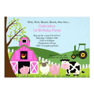 Animal Birthday Party on Barnyard Animal Fun Birthday Party Pink Girls Personalised
