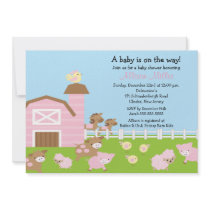Barnyard Animals Baby Girl Shower Invitation
