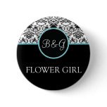 Baroque Elegance Flower Girl Button-Aqua