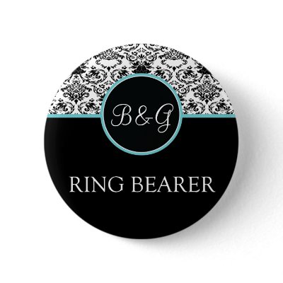 Baroque Elegance Ring Bearer Button-Aqua by twoheartsshoppe