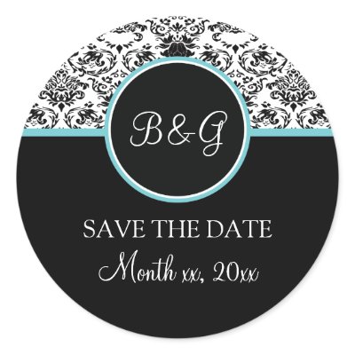 Baroque Elegance Save The Date Sticker-Aqua by twoheartsshoppe