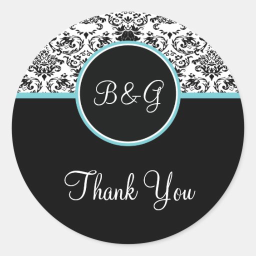 Baroque Elegance Thank You Sticker-Aqua
