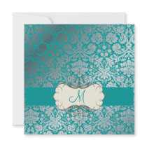 Baroque faux foil lace/teal Invitations