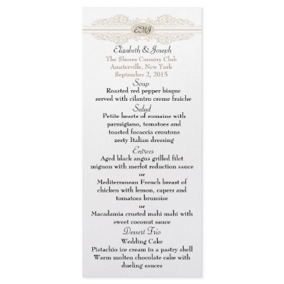 Baroque Monogram Scroll Menu Card by PixiePrints