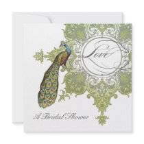 Baroque Peacock Bridal Shower Invite - Aqua Blue