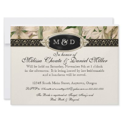 Baroque Vintage Lily Gold Formal Couples Shower Announcements by VintageWeddings