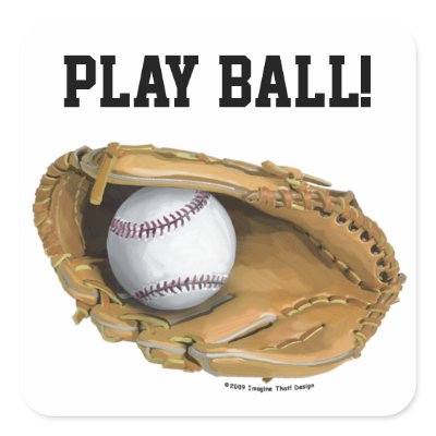 Baseball and Glove Play Ball Stickers by ImagineThatDesign