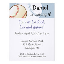 Baseball Birthday Party Invitations  4.25" x 5.5"