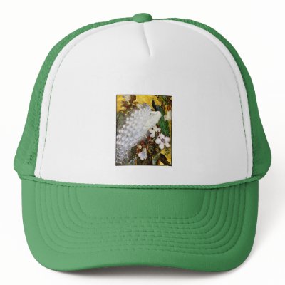 Baseball Cap: White & Blue Peacocks Mesh Hats by Aquavel