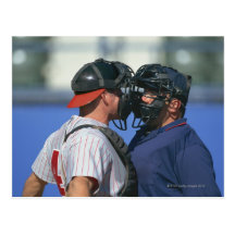 Baseball Catcher and Umpire Arguing Postcard