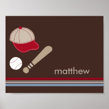 Baseball Fan Personalised Kid Wall Art Poster