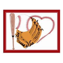 Baseball Heart & Text Postcards