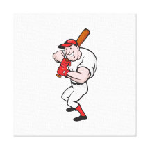 Baseball Player Batting Cartoon Stretched Canvas Prints