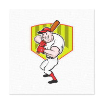 Baseball Player Batting Diamond Cartoon Stretched Canvas Print