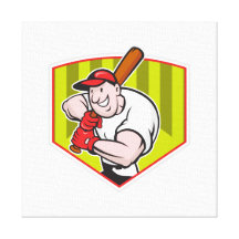 Baseball Player Batting Diamond Cartoon Stretched Canvas Print