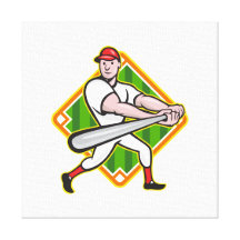 Baseball Player Batting Diamond Cartoon Gallery Wrap Canvas