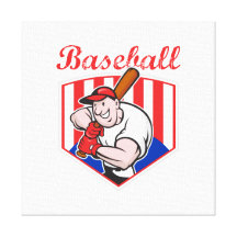 Baseball Player Batting Diamond Cartoon Stretched Canvas Prints